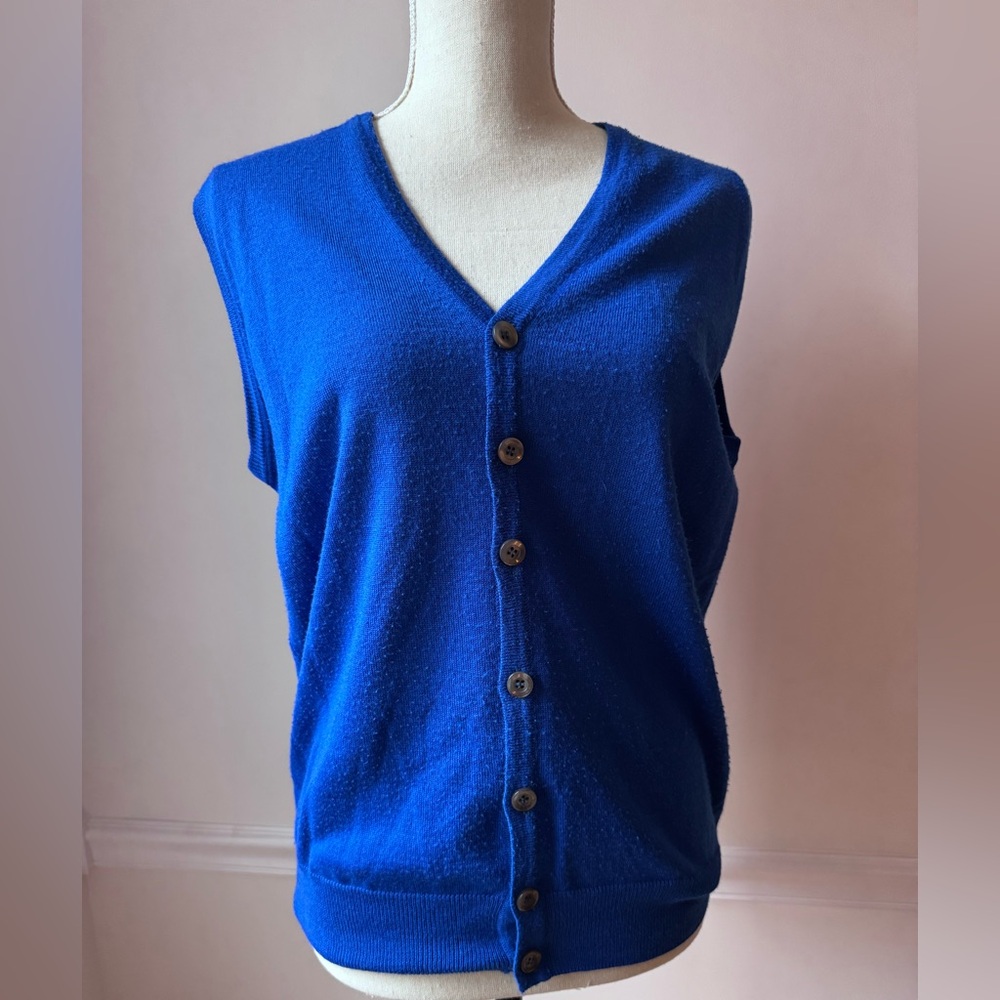 Eredi Pisano Merino Wool Royal Blue Button Up Sleeveless Cardigan Vest Size M